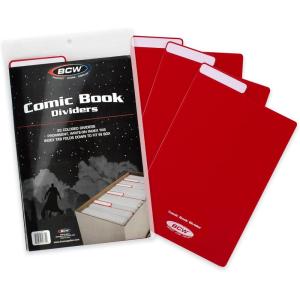 BCW Comic Dividers – 25 Pack | Archival Polyethylene Plastic Dividers | Organize Comics Efficiently in Storage Boxes | Write-On Index Tab (Red)(Red)