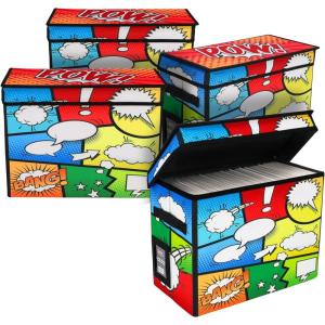 BCW Comic Foldaway | Collapsible Comic Book Storage Tote for 125-150 Comic Books | Foldable Box for Comic Books (Single, Pow!)(4 Pack)