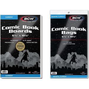 BCW Current Comic Boards and Bags Combo | 100 Polypropylene Comic Bags & Backer Boards | Acid-Free Archival Quality | Crystal Clear | Preserves Collectible Comics | Fits Standard Comic Storage Boxes