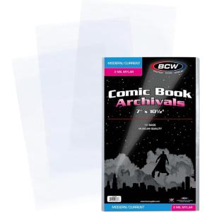 BCW Current/Modern Comic Mylar Archivals – 2 MIL – 50 Count Pack | Archival Comic Book Bags | Standard Size 7 x 10.5 Inches, Secure 1.5 Inch Flap | Protective Covers for Comic Book Collectors(50 Pack)