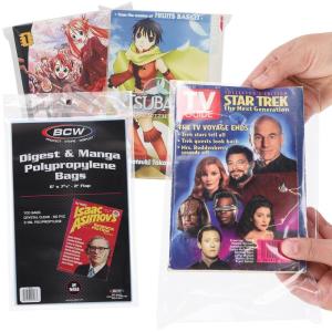 BCW Digest & Manga Polypropylene Bags – 100 Pack | Clear Acid-Free Manga & Digest Book Protector Bags with Fold-Over Flap | Archival-Safe Storage for Manga & Reader’s Digest