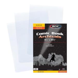 BCW Golden Comic Storage | Archival Polyester Mylar Comic Bags| 4 mil Thickness | Fits Golden Age Comics | 1-1/2″ Closure Flap | Crystal Clear Protection | Preserves Comic Book Condition