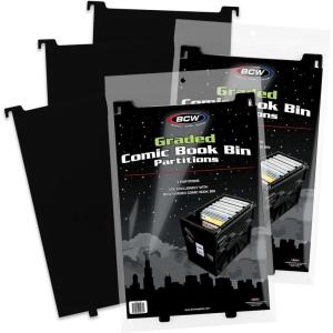 BCW Graded Comic Bin Partitions – Black, 6 Pack | Exclusive Organizer Graded Comic Book Bins only (not for standard bins) | Notched and Tabbed, Dividers