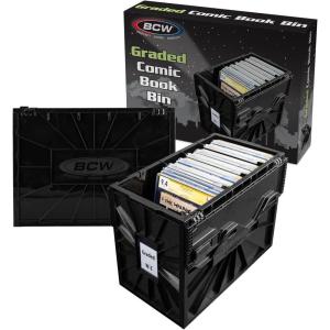 BCW Graded Comic Book Bin with Partition – Black (1 Pack) | Holds 30 Graded Comics | Stackable Comic Book Box Storage for CGC, CBCS & Slabs(2 Pack)