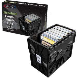 BCW Graded Comic Book Bin with Partition – Black (1 Pack) | Holds 30 Graded Comics | Stackable Comic Book Box Storage for CGC, CBCS & Slabs(Single)