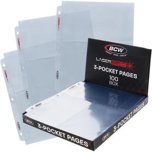 BCW Laserweld 3-Pocket 4×6 Photo Sleeves for 3 Ring Binder | Archival Photo Album Refill Pages | 100 Count(100 Pack)