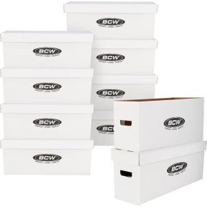 BCW Long Comic Storage Box – 10 ct | Holds 250–300 Current & Silver Age Comics | Sturdy 200 lb. for Cardboard Comic Book | Stackable Comic Storage Box for Collectors(10 Pack)