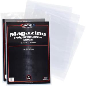 BCW Magazine Bags – 500 Count | Fits Standard 8.5 x 11 Inch Magazines | Acid-Free Polypropylene Magazine Sleeves with Fold-Over Tape Flap | Archival Plastic Magazine Protectors for Collectors(200 Pack)