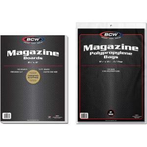 BCW Magazine Bags and Backing Boards Combo – 100 ct | Acid-Free Polypropylene Bags for Current Magazines | 24pt Solid Bleached Sulfate Boards | Archival-Quality Protection for Collectible Magazines