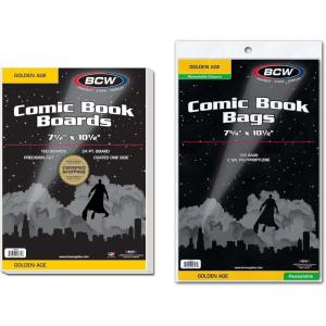 BCW Resealable Golden Age Comic Bag Backing Board – 200 Pack | Acid-Free, Crystal-Clear Storage for Comics | 7 5/8 x 10 1/2 Exterior Dimensions | Resealable Strip | Comic Protection