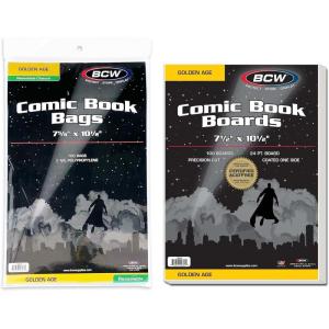BCW Resealable Golden Age Comic Bags & Backing Boards Bundle – 100 Pack of Sleeves & Boards | Acid-Free Archival Protection for Golden Age Comics | Comic Book Bags Sleeves, and Comic Book Boards