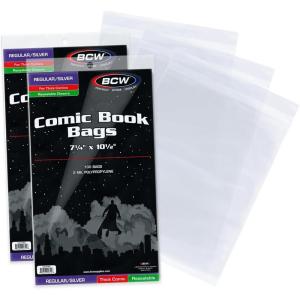 BCW Resealable Thick Silver Age Comic Bags – 200 ct | Archival Quality, Acid-Free Protection for Silver Age Comic Books | 7 1/4 x 10 1/2 inches Comic Collection Storage Comic Books Bags(200 Pack)