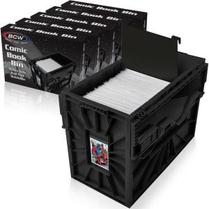 BCW Short Comic Book Bin | Holds 150 Comics | Stackable Plastic Storage | Acid-Free Organizer | Black, 5 Pack(5 Pack)