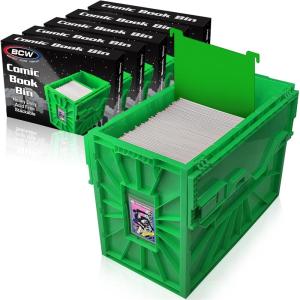 BCW Short Comic Book Bin | Holds 150 Comics | Stackable Plastic Storage | Acid-Free Organizer | Green, Single(5 Pack)
