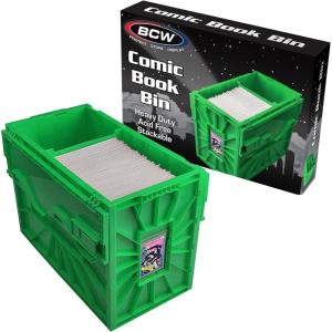 BCW Short Comic Book Bin | Holds 150 Comics | Stackable Plastic Storage | Acid-Free Organizer | Green, Single(Single)
