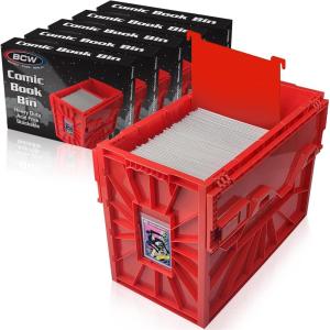 BCW Short Comic Book Bin | Holds 150 Comics | Stackable Plastic Storage | Acid-Free Organizer | Red, Single(5 Pack)