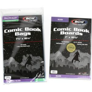 BCW Silver Age Comic Bags and Boards Combo (200 Ct) | 200 Backing Boards + 200 Resealable Comic Bags | Archival Protection for Silver Age Comics(100 Pack)