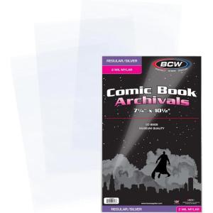 BCW Silver Age Comic Mylar Archival Bags – 4 MIL | Archival Polyester Mylar Comic Book Bags | Fits Silver Age Comics | 25 Pack | 1.5” Fold-Over Flap(2 Mil)