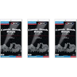 BCW Thick Current/Modern Comic Bags – 200 ct | Acid-Free Modern Comic Bags for Current Issues | Exterior 7 x 10 ½ inches | Crystal Clear Protection for Your Comic Collection(300 Pack)