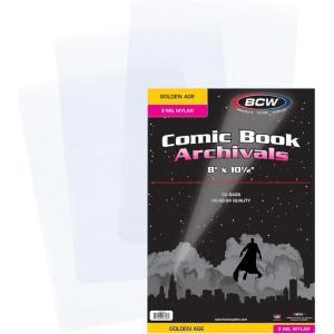 BCW Thick Golden Age Comic Bags – 100 ct | Crystal Clear, Acid-Free Protection, Polypropylene Sleeves | Comic Bags for Secure Storage of Standard Golden Comics Collection(Mylar)