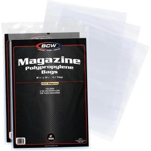 BCW Thick Magazine Bags – 1 Pack of 100 | Acid-Free, Clear Polypropylene Sleeves for Archival-Quality Storage of Collectible Magazines | Protect and Showcase Your Valuable Comic Book Collection(200 Pack)