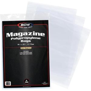 BCW Thick Magazine Bags – 1 Pack of 100 | Acid-Free, Clear Polypropylene Sleeves for Archival-Quality Storage of Collectible Magazines | Protect and Showcase Your Valuable Comic Book Collection(100 Pack)