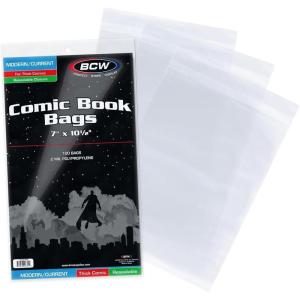 BCW Thick Resealable Current/Modern Comic Bags – 200 ct | Acid-Free Modern Comic Bags for Current Issues | Exterior 7 x 10 1/2 inches | Crystal Clear Protection for Your Comic Collection(1 Pack)