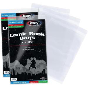 BCW Thick Resealable Current/Modern Comic Bags – 200 ct | Acid-Free Modern Comic Bags for Current Issues | Exterior 7 x 10 1/2 inches | Crystal Clear Protection for Your Comic Collection(2 Pack)