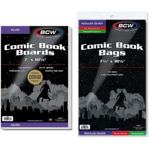 BCW Thick Resealable Silver/Regular Comic Bags & BCW Silver Comic Backing Boards | Acid-Free Storage for Comics | Comic Book Sleeves and Boards | 100 Bags & 100 Boards