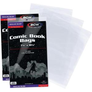 BCW Thick Silver Age Comic Bags – 200 ct | Archival Quality, Acid-Free Protection for Silver Age Comic Books | 7 1/4 x 10 1/2 inches Comic Collection Storage Comic Books Bags(2 Pack)