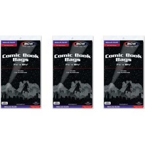 BCW Thick Silver Age Comic Bags – 200 ct | Archival Quality, Acid-Free Protection for Silver Age Comic Books | 7 1/4 x 10 1/2 inches Comic Collection Storage Comic Books Bags(3 Pack)