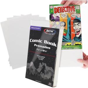Premium Silver Age Comic Premade Bags with Backer Boards | 7 ⅛” x 10 ½” | Pre-Loaded & Archival Comic Sleeves and Boards | Crystal Clear Storage for Collectors (Non-Resealable) (50 Pack)(100 Pack)