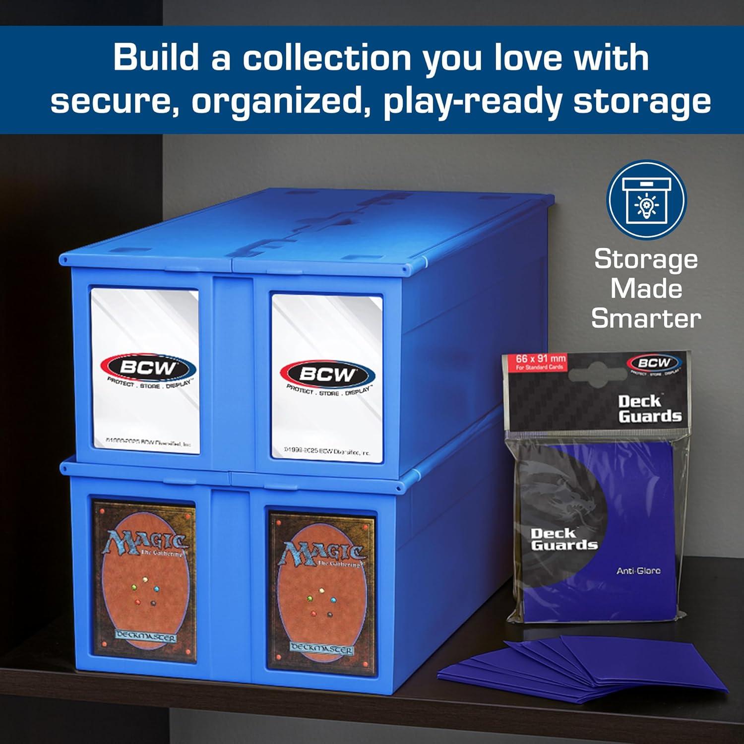 image:imageBCW 1600 Card Bin amp 500 Deck Guard Sleeves Green Holds 1600 Cards Stackable Storage Bin AntiGlare SleevesBlue