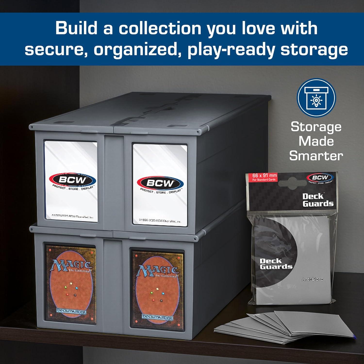 image:imageBCW 1600 Card Bin amp 500 Deck Guard Sleeves Green Holds 1600 Cards Stackable Storage Bin AntiGlare SleevesGrey