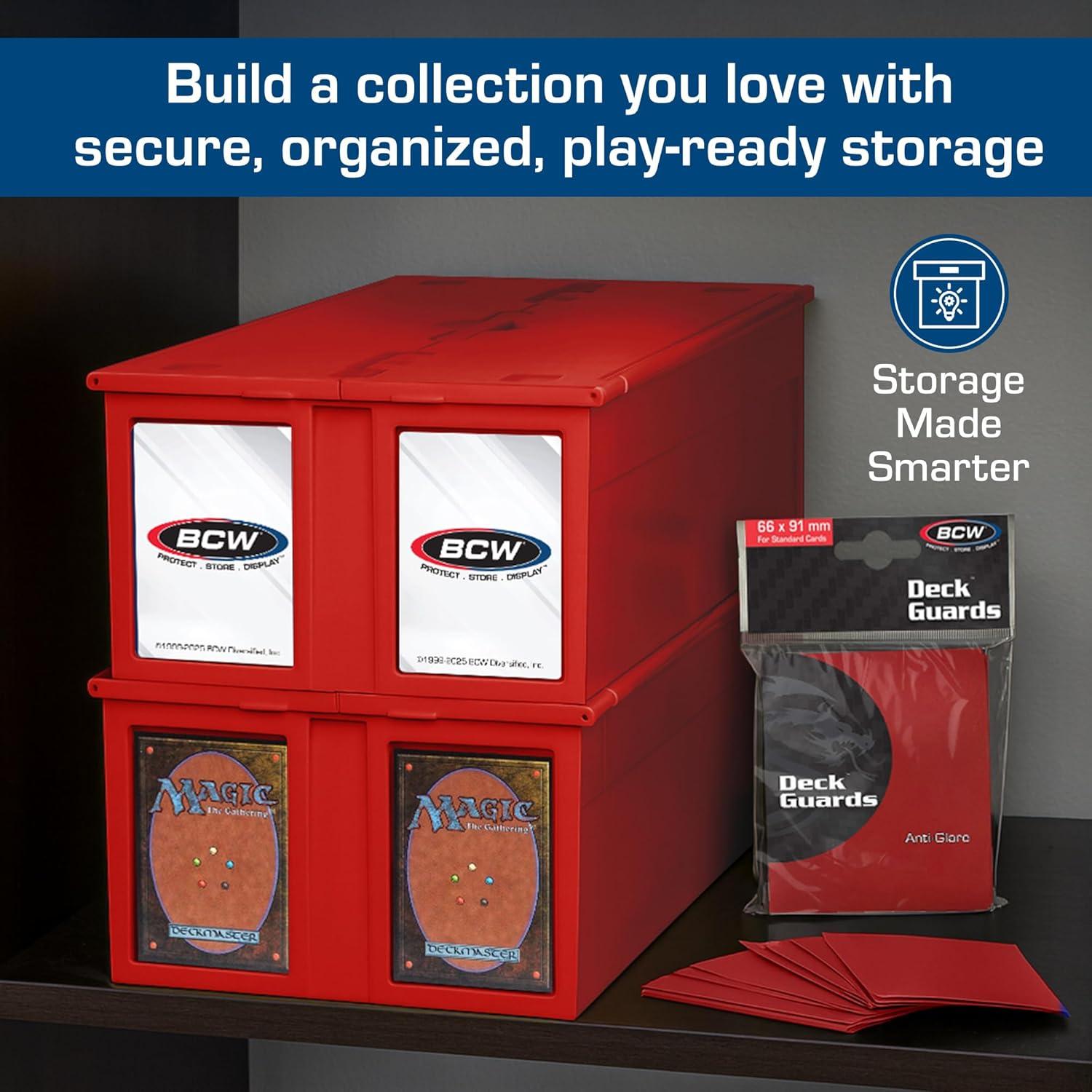 image:imageBCW 1600 Card Bin amp 500 Deck Guard Sleeves Green Holds 1600 Cards Stackable Storage Bin AntiGlare SleevesRed