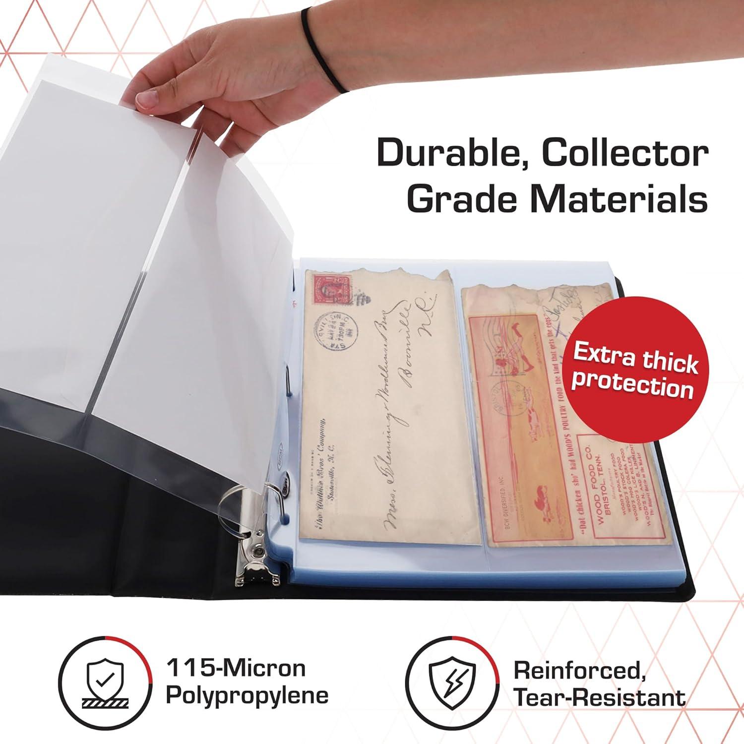 image:imageBCW 2 Pocket Envelope Page Protector Archival Envelope Binder Sleeves for 3 Ring Binders AcidFree amp Laser Welded 50 Count100 Pack