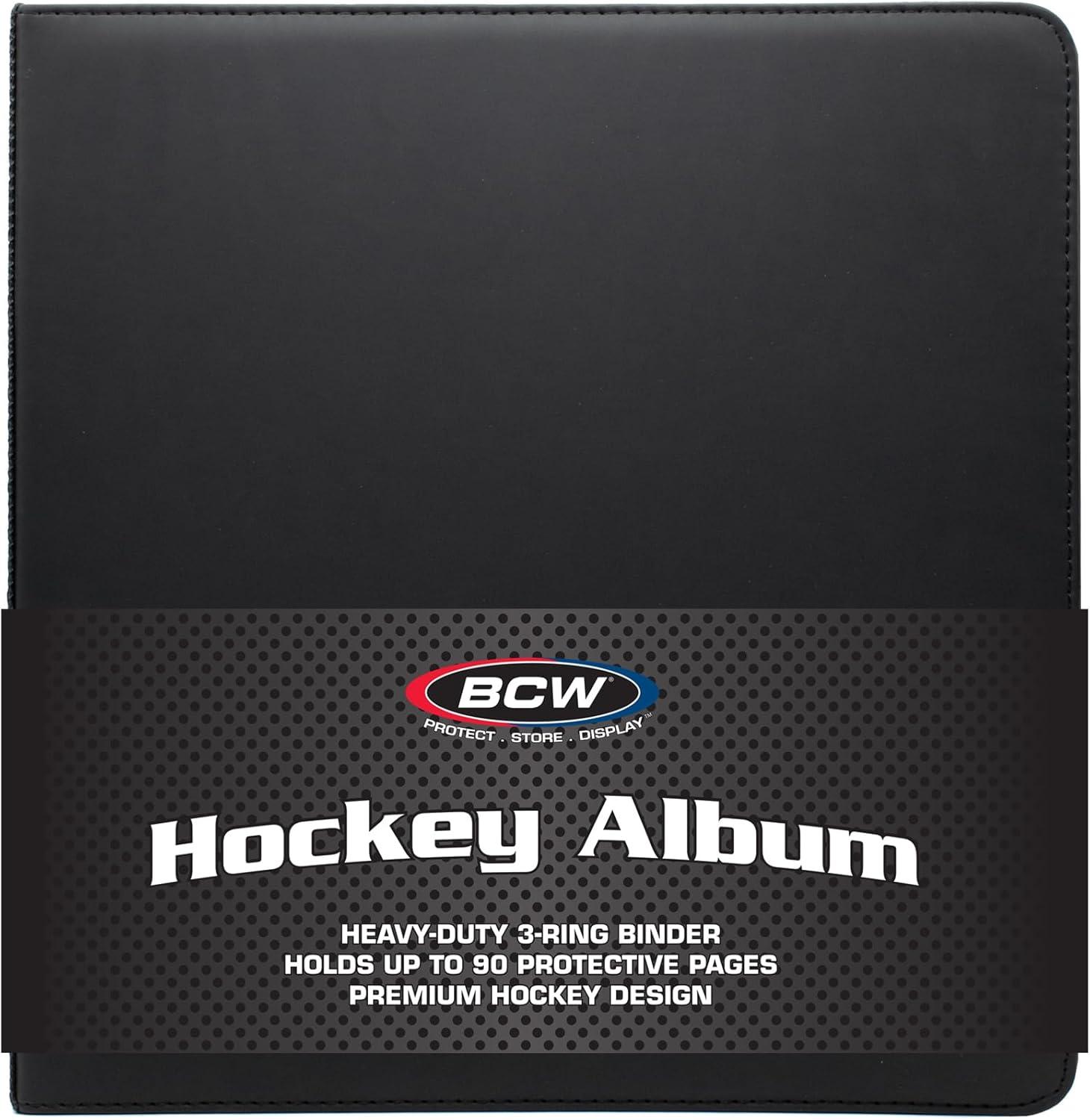 image:imageBCW 3Inch Sports Collectors Album Hockey Ultra Flat Clear Pocket Pages with Durable 3 Binder for Trading Cards Ideal for Hockey Card Collectors