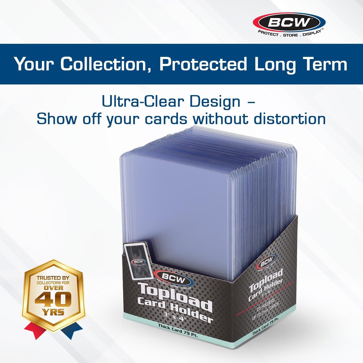 image:imageBCW 79 PT Thick Card Topload Holder Pack of 25 Durable Rigid PVC Toploader Toploaders for Memorabilia Jersey Patch and Relic Cards Ideal for Collectors and Hobbyists