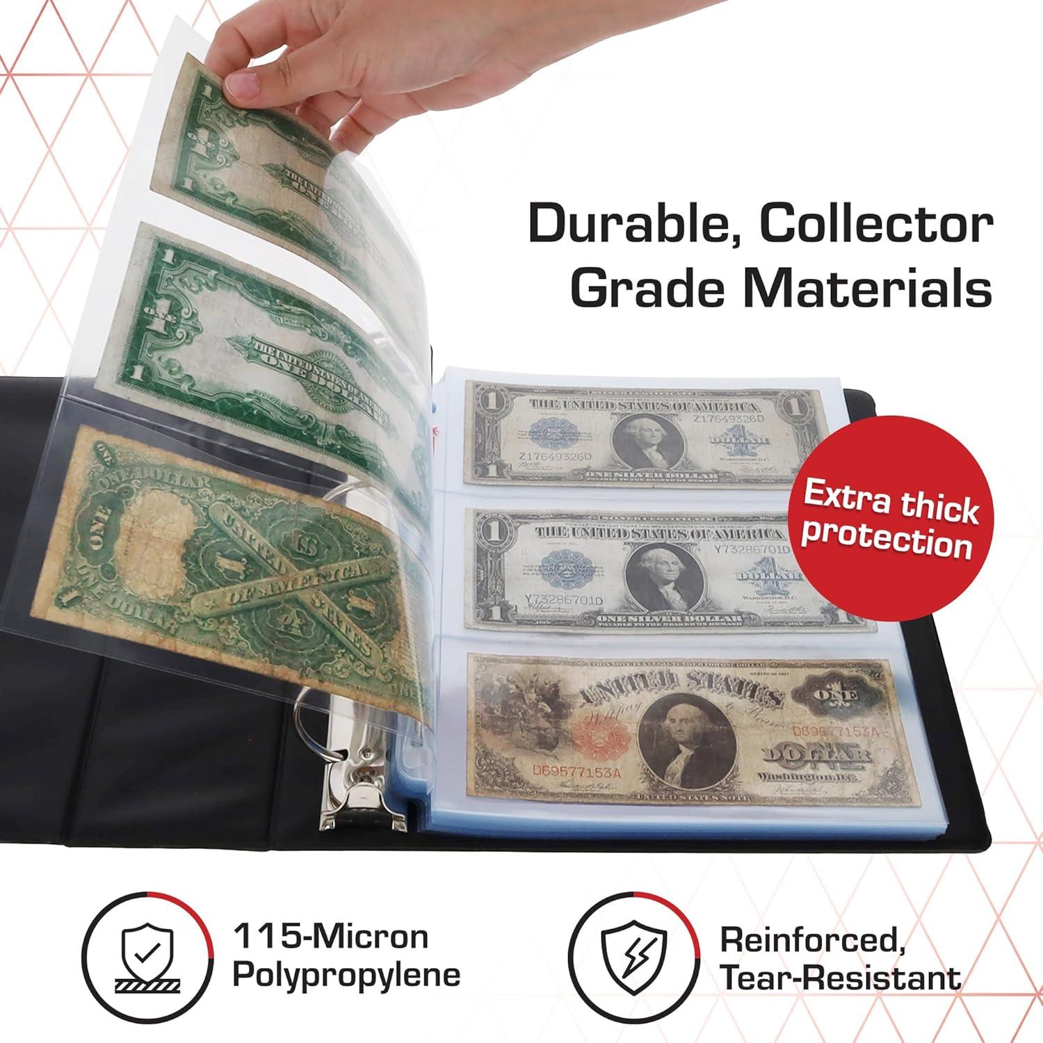 image:imageBCW LaserWeld 3Pocket Currency Page 50 Pack Archival Polypropylene TopLoading AcidFree Clear Binder Sleeves Ideal for Dollar Bill Currency Money and Coin Collecting Supplies50 Pack