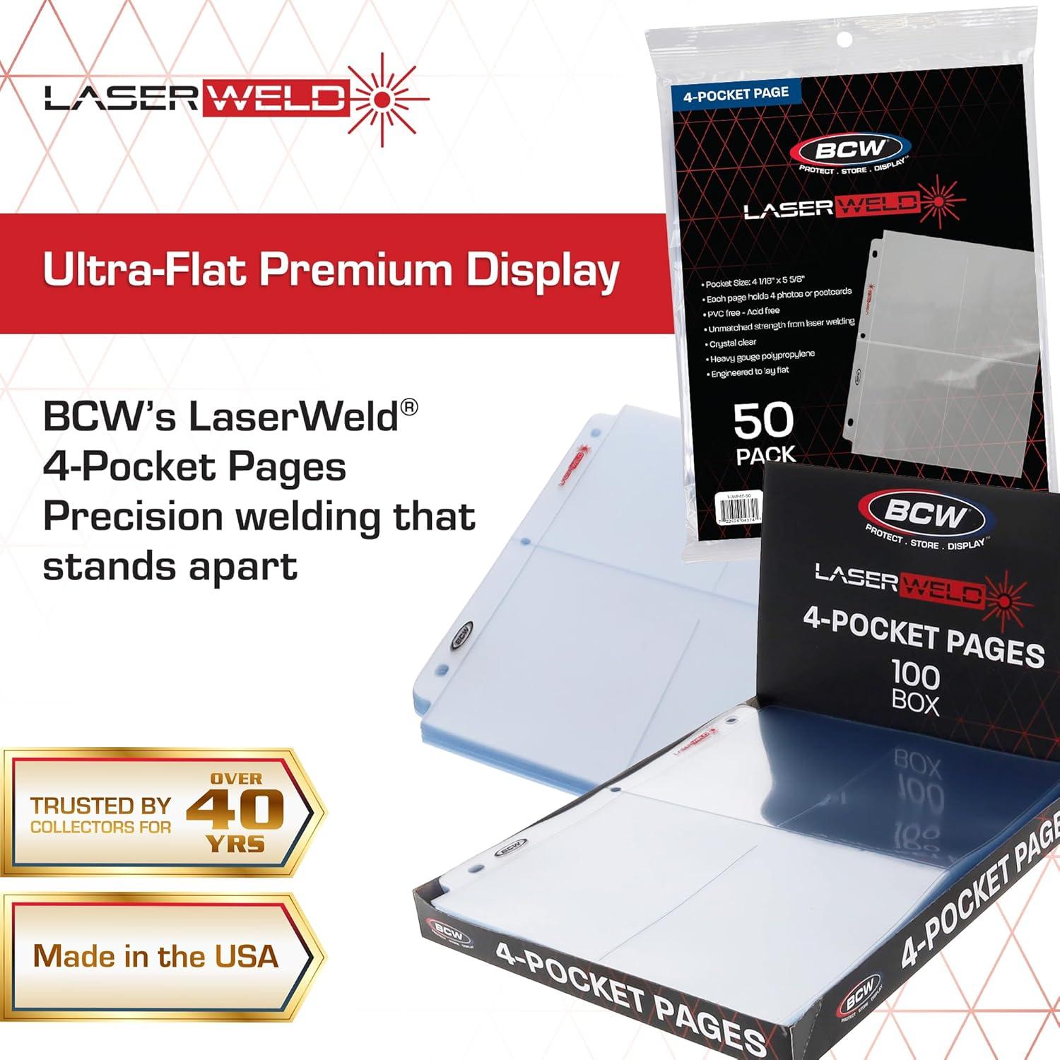image:imageBCW LaserWeld 4Pocket Page 50 Count Binder Pages Photo Sleeves for 3 Ring Binder 35x525 Cards Polaroids Archival AcidFree50 Pack