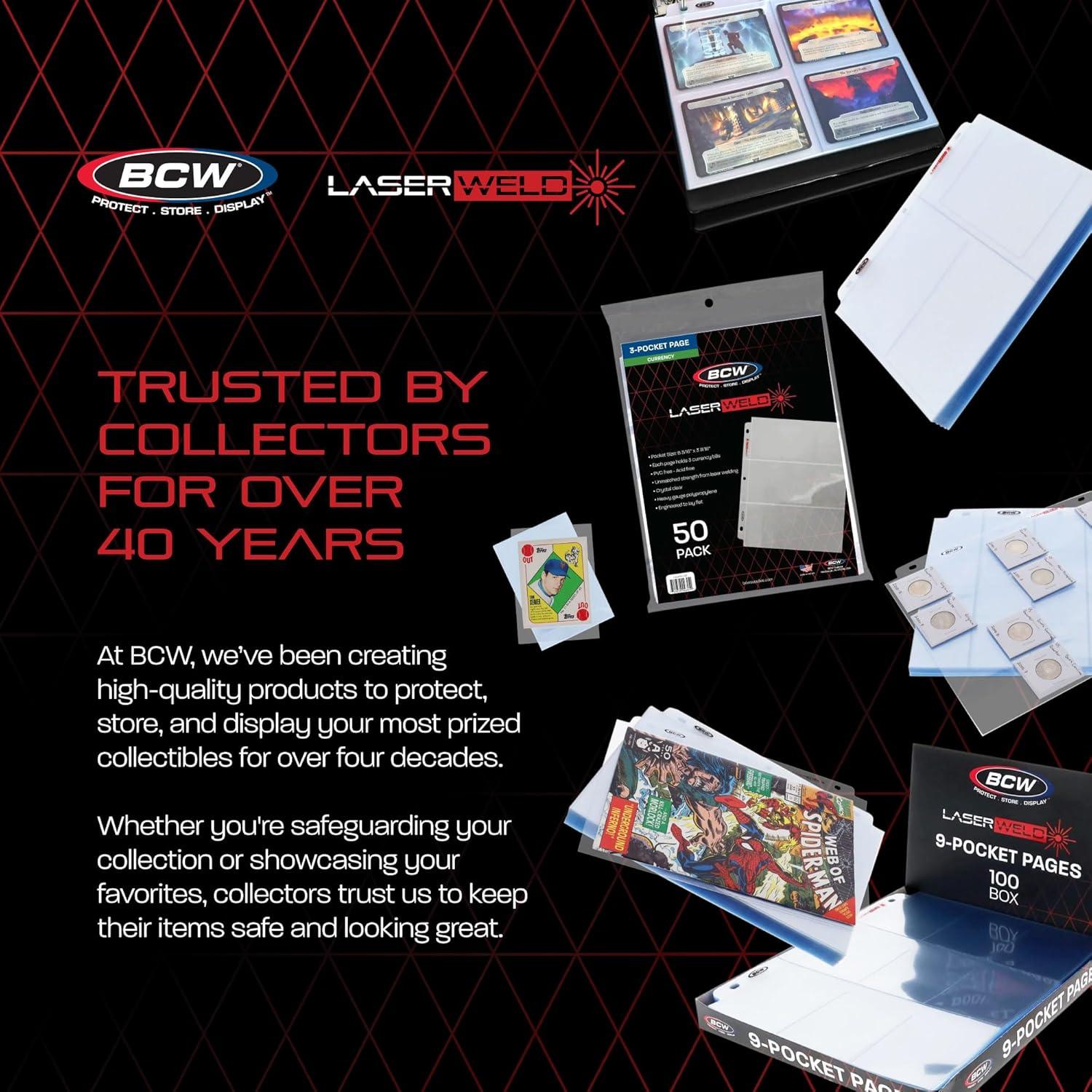 image:imageBCW LaserWeld 9 Pocket Pages 100 Page Pack GlassLike Clear Flat Lay Premium Ultra Flat and Clear Pocket Pages for Cards Trading Card Binder Sleeves for Pokemon MTG Baseball Basketball500 Pack