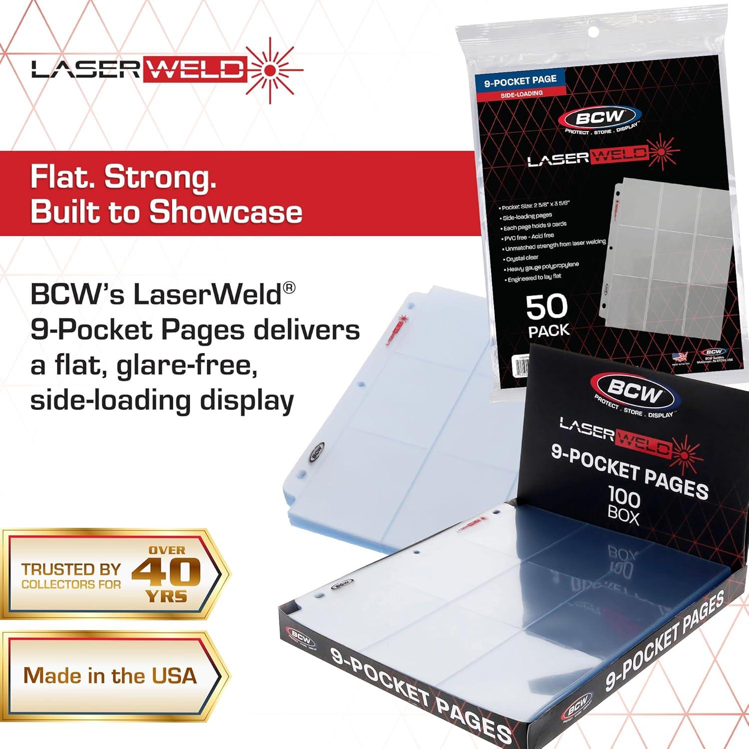 image:imageBCW LaserWeld 9Pocket Page Side Load 50ct Holds Nine 2 x 3 Trading Cards AcidFree Card Storage LaserWelded Seams for Durability Compatible with 3Ring Binders100 Pack