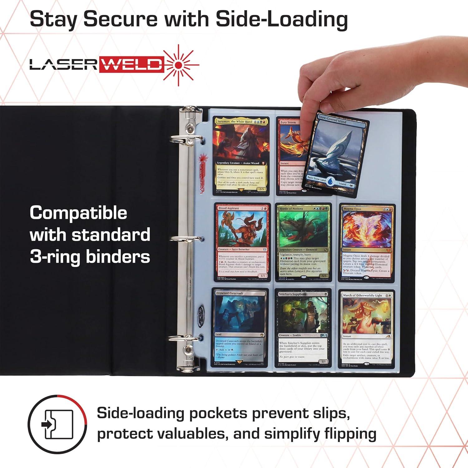 image:imageBCW LaserWeld 9Pocket Page Side Load 50ct Holds Nine 2 x 3 Trading Cards AcidFree Card Storage LaserWelded Seams for Durability Compatible with 3Ring Binders100 Pack