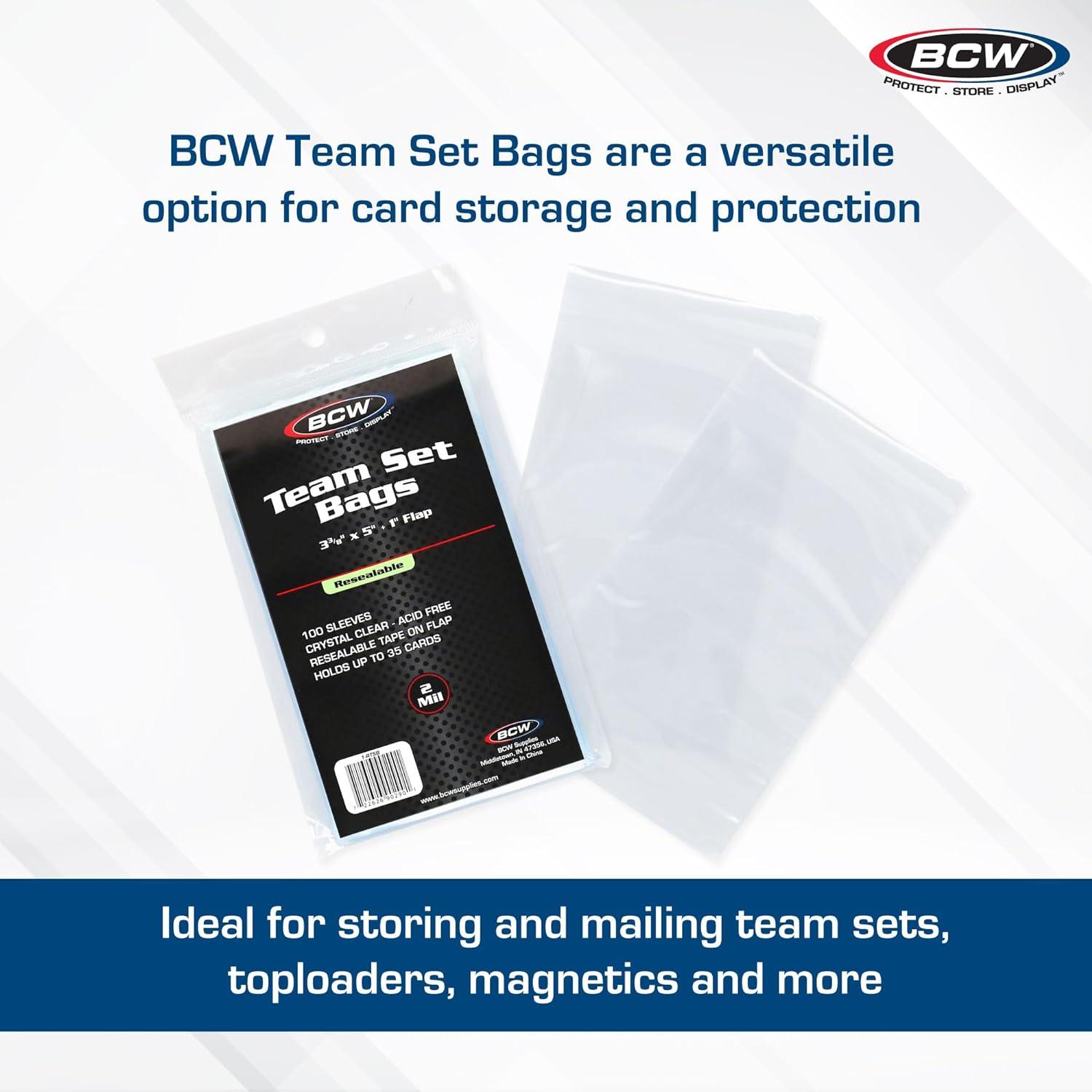 image:imageBCW Resealable Team Set Bags 100 Count Holds 35 Loose Cards or 5 Standard 35pt Toploaders Fits Magnetics up to 108pt AcidFree Team Bags for Trading Cards amp Shipping