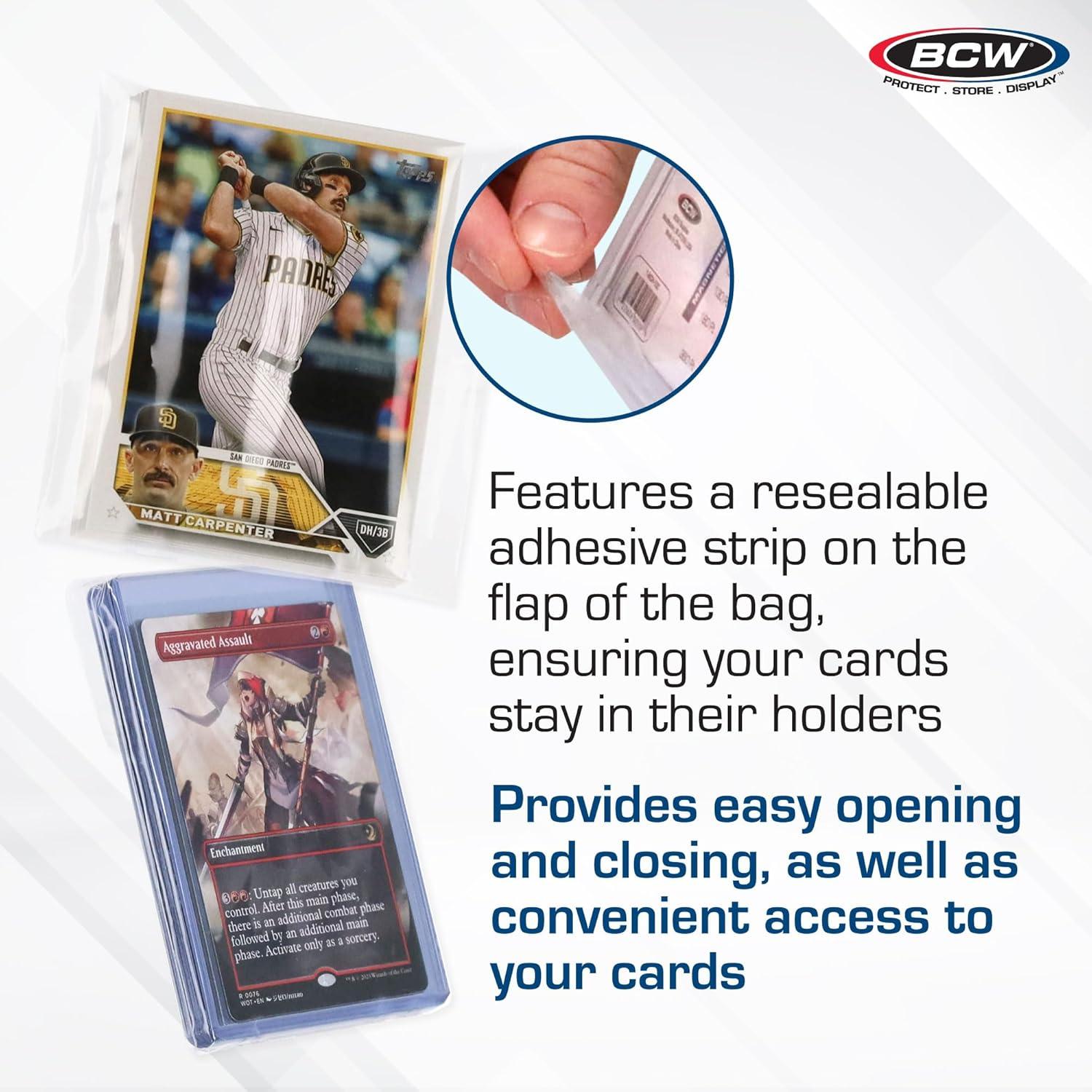 image:imageBCW Resealable Team Set Bags 100 Count Holds 35 Loose Cards or 5 Standard 35pt Toploaders Fits Magnetics up to 108pt AcidFree Team Bags for Trading Cards amp Shipping