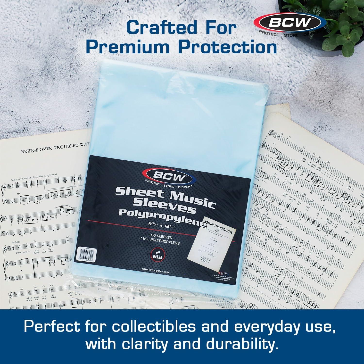 image:imageBCW Sheet Music Sleeves Archival Quality 100 Pack 9 38x12 14 in