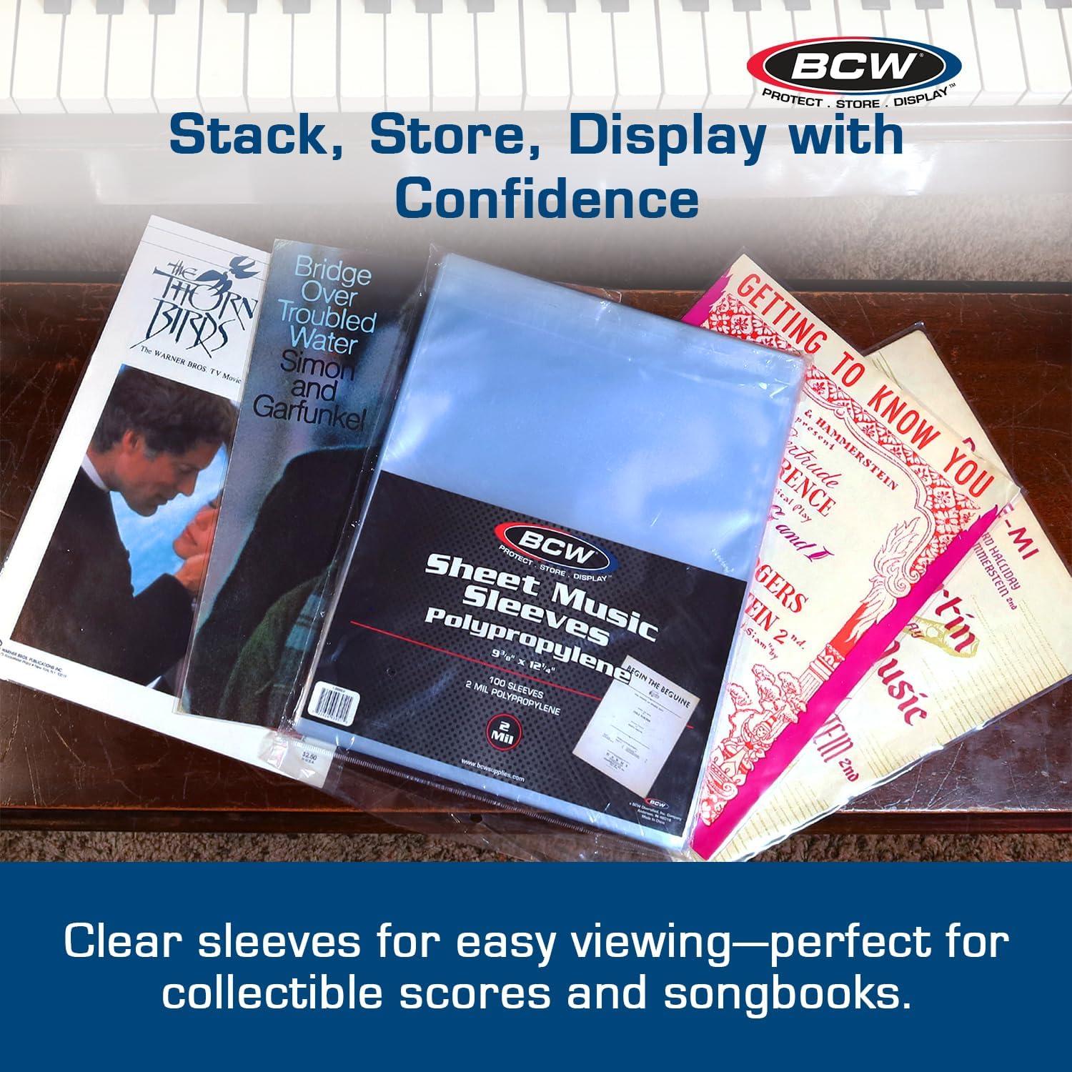 image:imageBCW Sheet Music Sleeves Archival Quality 100 Pack 9 38x12 14 in