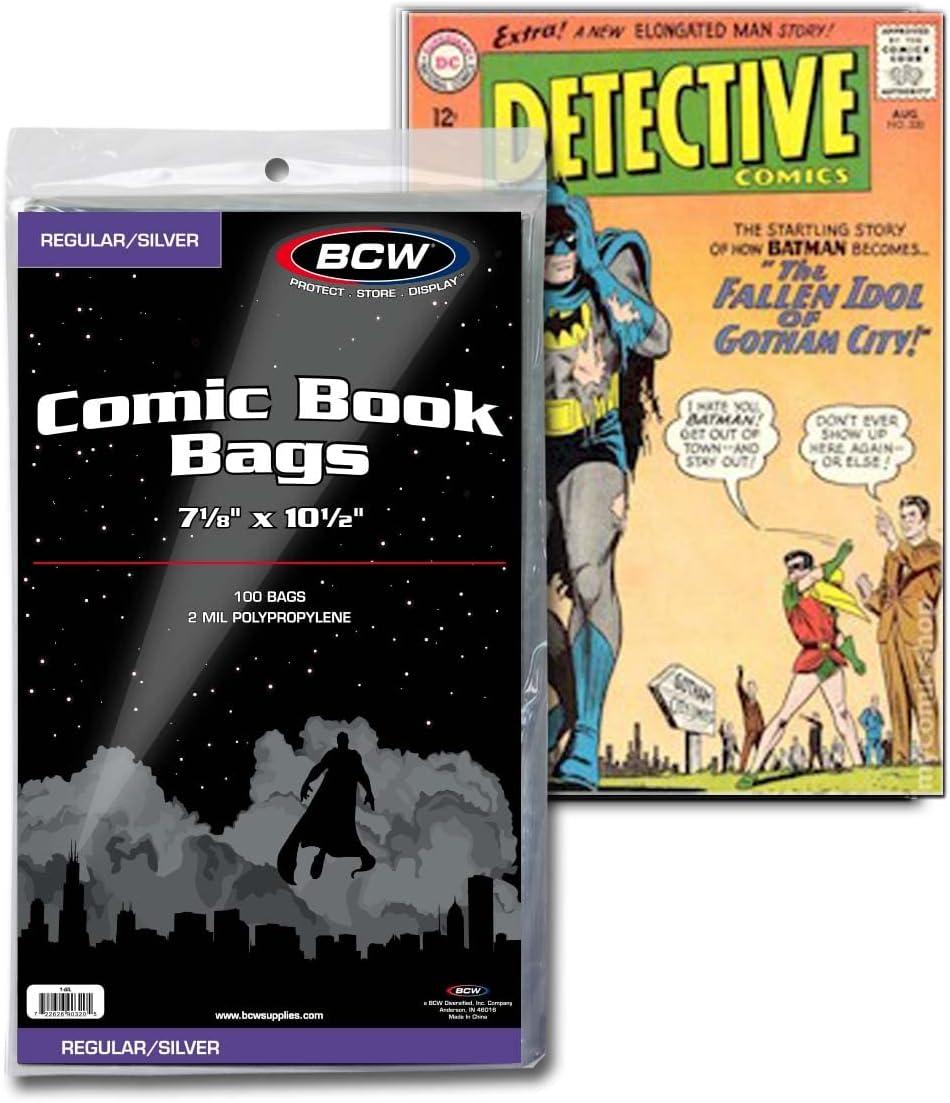 image:imageBCW Silver Age Comic Bags 1000 Pack AcidFree Archival Comic Book Bags for Silver Age Comics Crystal Clear BCW Comic Book Bags for Collection Storage