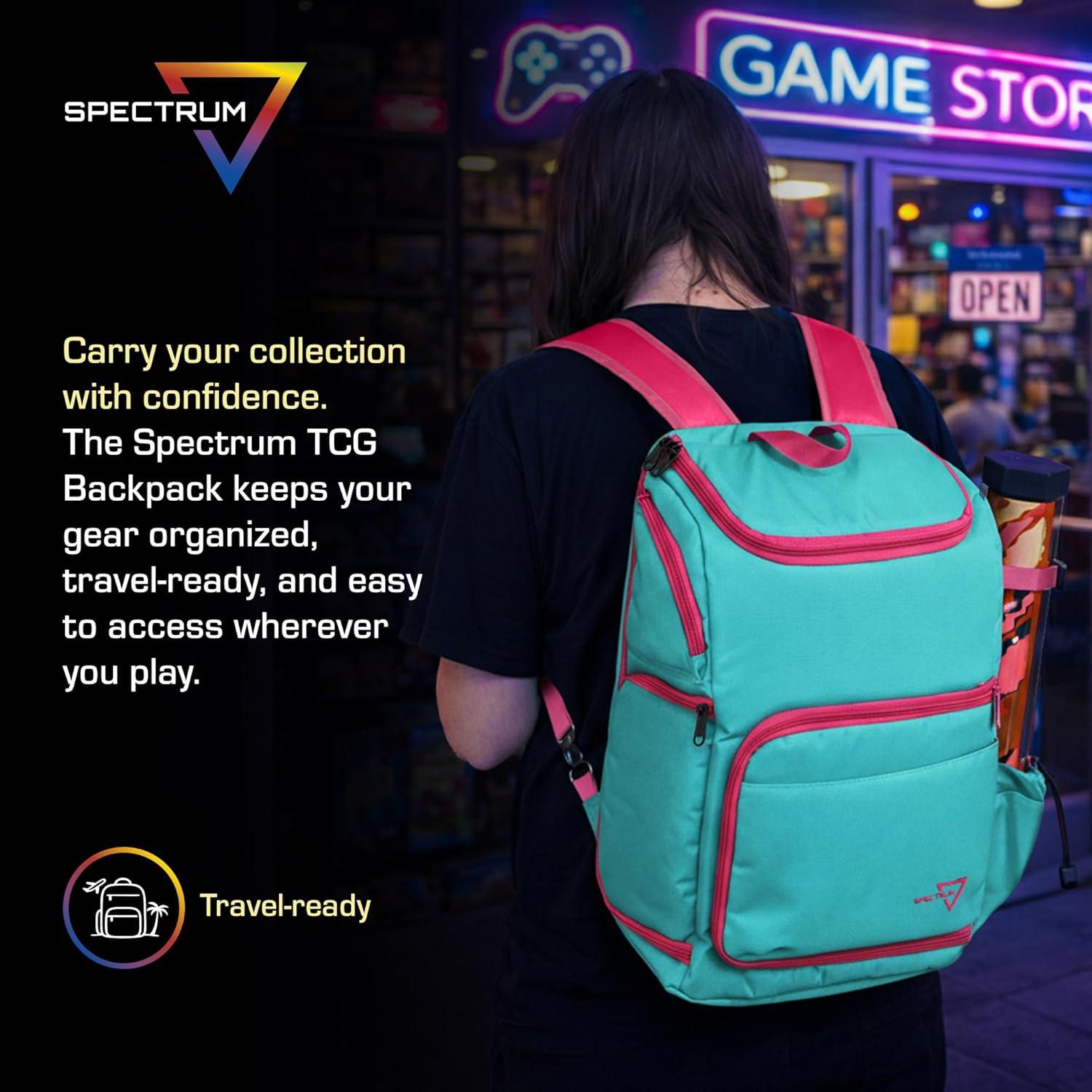 image:imageBCW Spectrum TCG Backpack Holds 79 Prism Deck Cases Configurable Storage for Cards amp Gear Playmat Strap amp Side Pocket Durable amp TravelFriendly Design Cyber PinkTealCyber PinkTeal