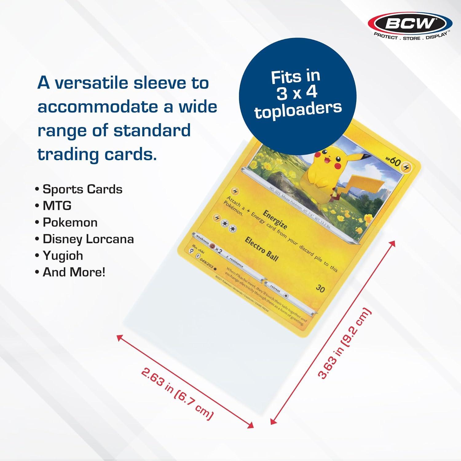 image:imageBCW Standard Card Sleeves 258 x 358 3 Packs 300 Total Crystal Clear AcidFree Toploader Trading Card Sleeves for Baseball Basketball Football Hockey Pokemon MTG etc